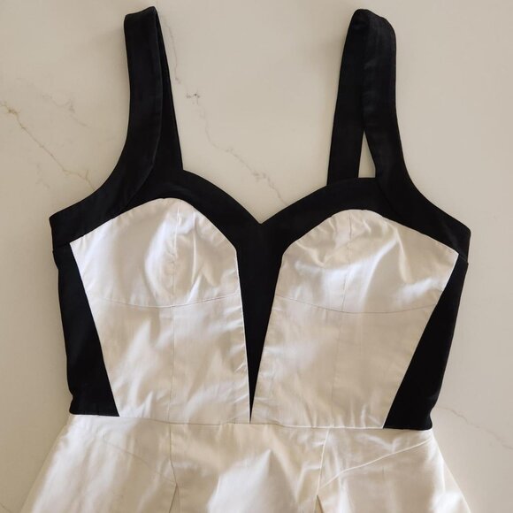 Bebe Sz 4 Black White Monochrome Sweetheart Neckline Peplum Dress Club Party Out - Picture 5 of 14